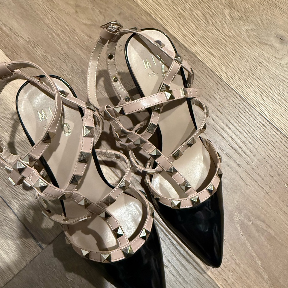 Black and Cream Studded Heels
